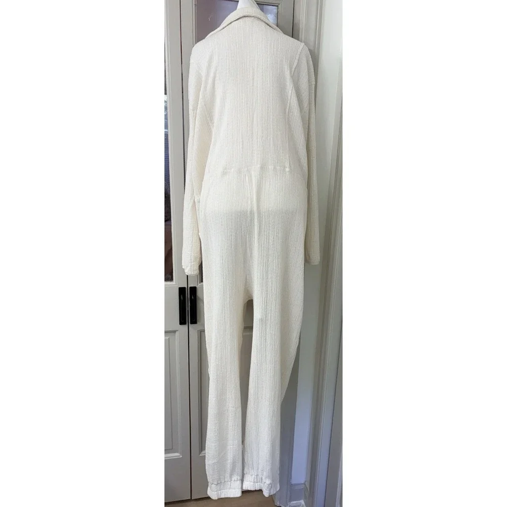Free People FB Beach Jumpsuit Size Large Ivory Gauzy Side Pockets overized